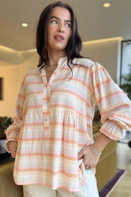 Hallie Stripe Cotton Smock Blouse A 